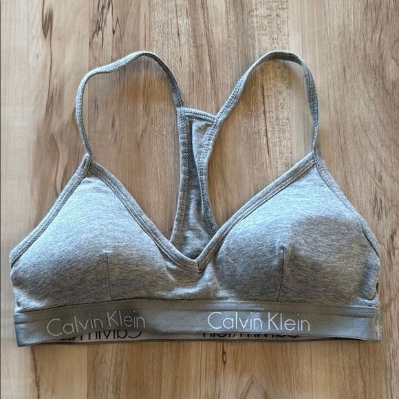 Calvin Klein Gray Sports Bra with Racerback and Elastic Band - Picture 1 of 1